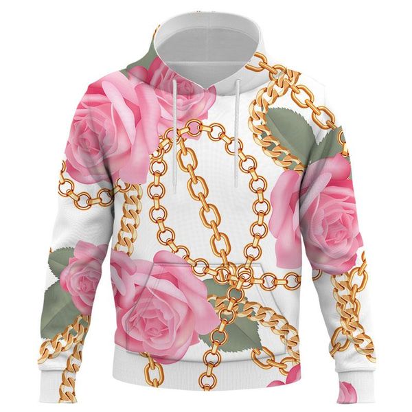 

men's hoodies & sweatshirts 2021 streetwear 3d printed women autumn long sleeve harajuku hoodie gold chain flower pattern pullover, Black