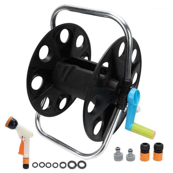 

watering equipments garden hose reel rack kit with sprayer g1/2 g3/4 tube storage organizer winding tool anti-corrosion gardening accessory1