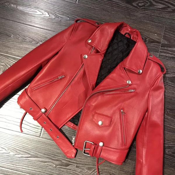 

women's leather & faux real jacket ladies genuine sheepskin women lamb, Black