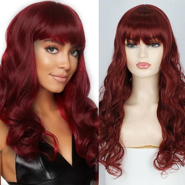 

synthetic wigs azqueen long red wavy hair with bangs colorful wig for women cosplay daily party neat, Black