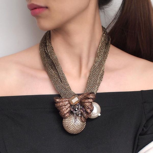 

chains european and american fashion exaggerated lace handmade bow necklace party gift fy19072917, Silver