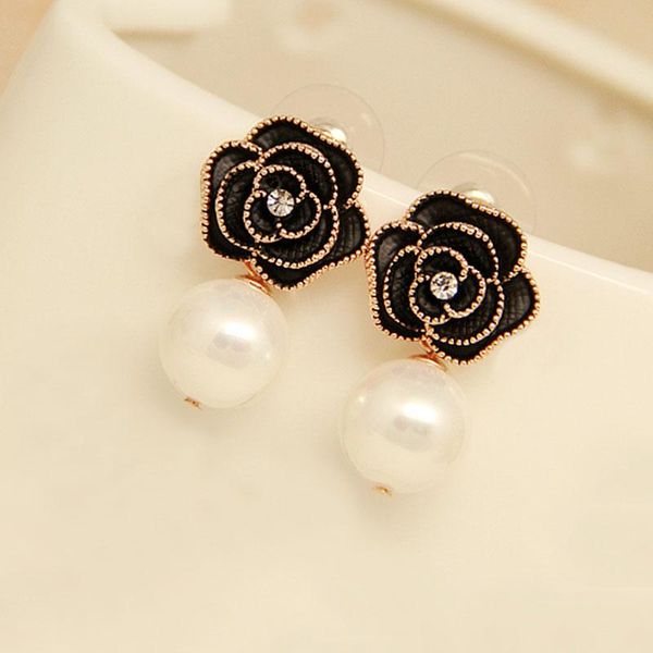 

dangle & chandelier design pearl pendant camellia earrings lady party wedding jewelry, Silver