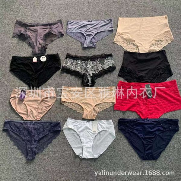 

female lace ice translucent low waist cotton girls' briefs, Black;pink