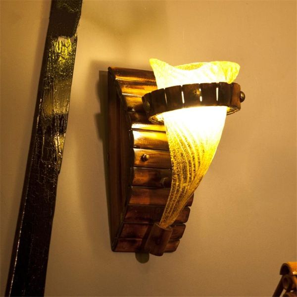 

wall lamps american country horn loft bedroom bedside sconce lights aisle cafe bamboo knitting antique home deco fixtures