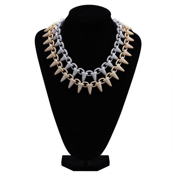 

chains iced out heavy punk rivet chokers bling cubic zircon men's hiphop necklace jewelry gold silver color chain 18" 22"