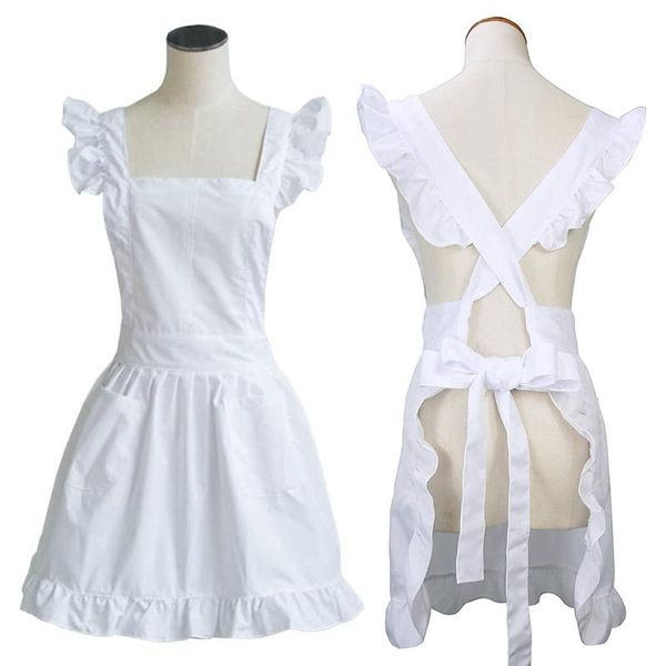 

aprons 808b ruffles outline retro white apron with pockets adjustable victorian maid bib