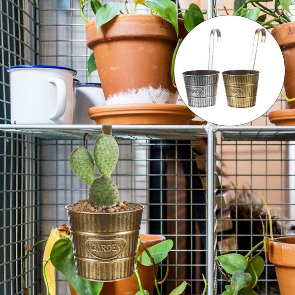

gift wrap 2pcs iron hanging silk flower pots balcony mini bucket simulation holders