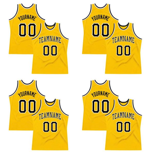 Custom Gold Black-White-2 Authentic Throwback Basketball Jersey