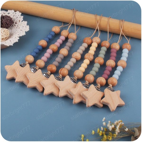 

baby pacifier clips infant cute star beech natural wooden silicone pacifiers holders newborn placate tooth practice toy