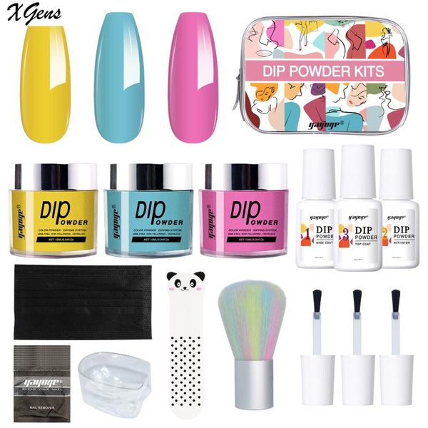 

nail gel xgens dip powder kit - 3 colors 10ml dipping system acrylic nails starter with base coat, Red;pink