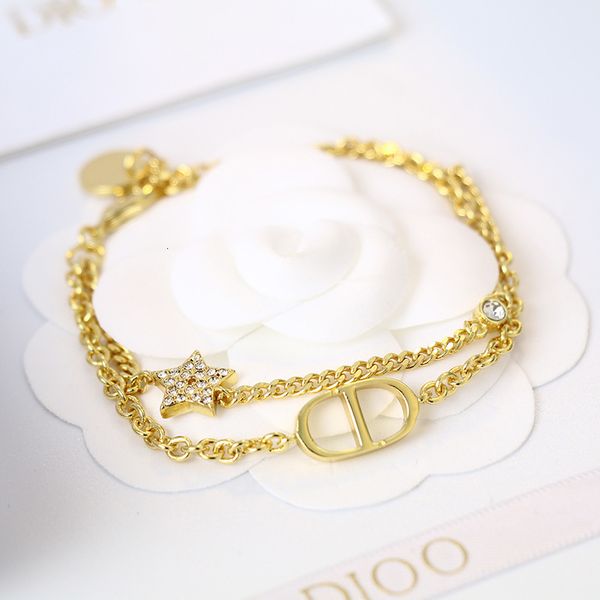 

luxury designer fashion d cd letter female di family classic double-layer chain body bracelet, Red;brown