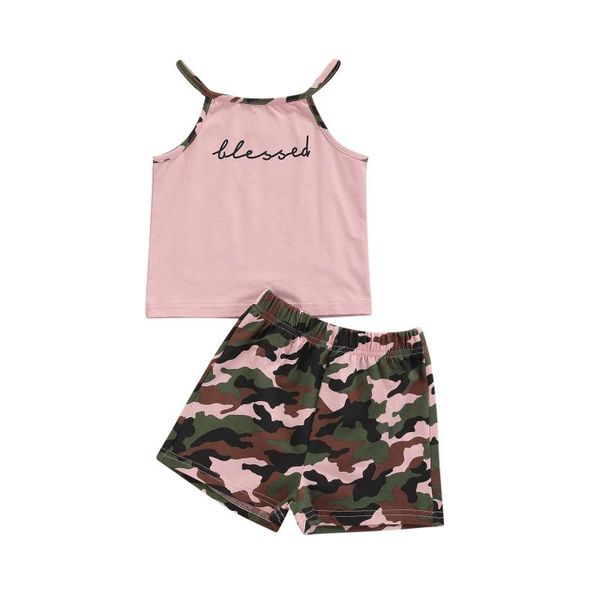 

clothing sets focusnorm 0-6y summer fashion kids girls clothes halter sleeveless letter printed vest camouflage shorts 2pcs, White