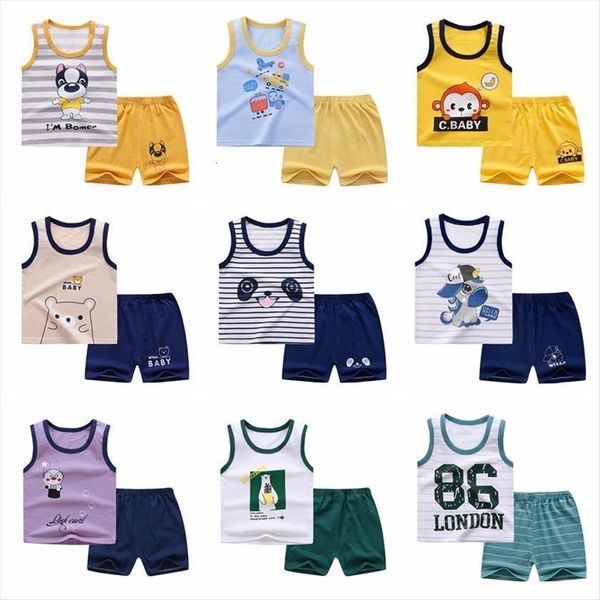 

summer kids clothes tee shirts with sleeveless shorts suit casual vest clothing baby boy girl outfits 6m to, White