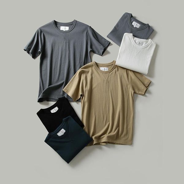 

men's t-shirts et2106 summer t-shirt heavy weight cotton casual personalize trendy brand simple soft 6 colors short sleeve o-neck tees, White;black