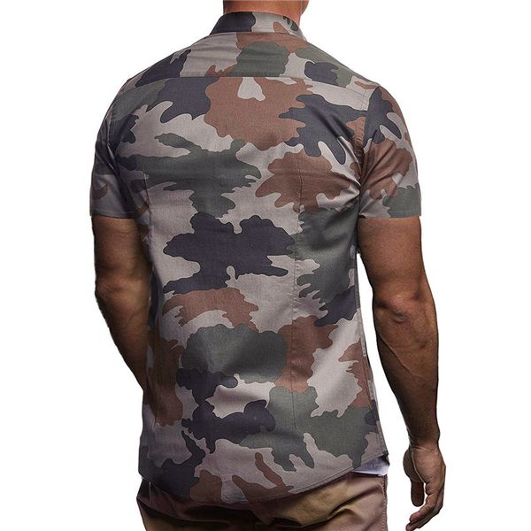 

short sleeve lapel neck clothing mens fashion designer camouflage natural color shirts casuak, White;black