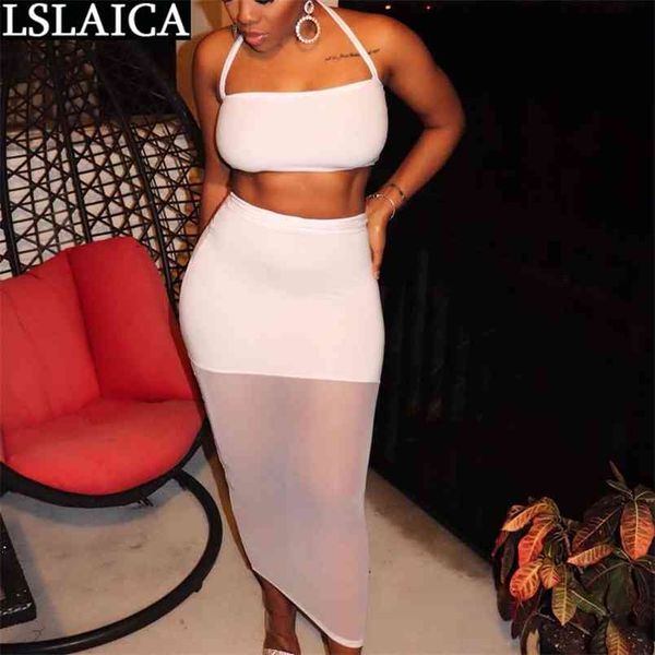 

skirts sets strapless tube long solid color fashion woman 2 pieces skirt summer party club two piece 210515, White