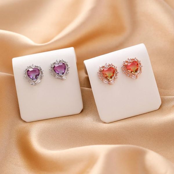 

arrival heart crystal women classic stud earrings colorful zircon love fashion jewelry womens accessories, Golden;silver