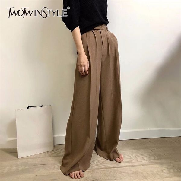 

pink casual women's trousers high waist button zipper pocket wide leg pants female spring fashion clothing 210521, Black;white