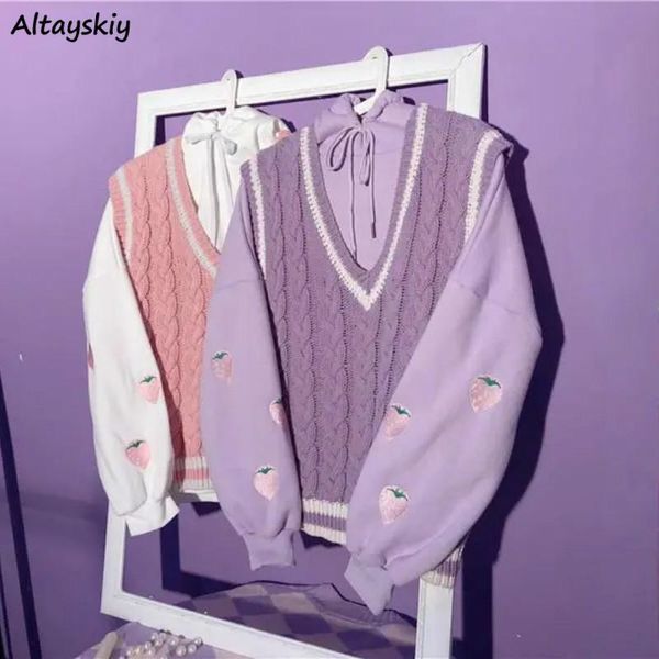 

women's hoodies & sweatshirts with hat lovely purple chic harajuku cartoon soft daily sweet girls korean basic autumn femme hoodie, Black