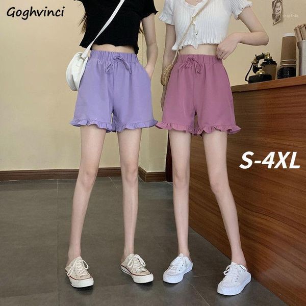 

women's shorts oversize women sweet ruffles causal summer pure color female drawstring student all-match street bf style korean chic, White;black