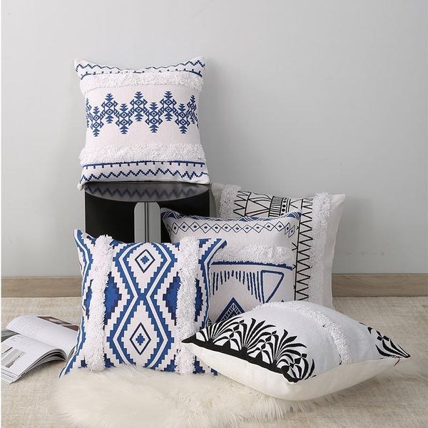 

cushion/decorative pillow yt black cushion cover home blue yellow 45x45cm tufted boho style decoration for sofa bed chair living room