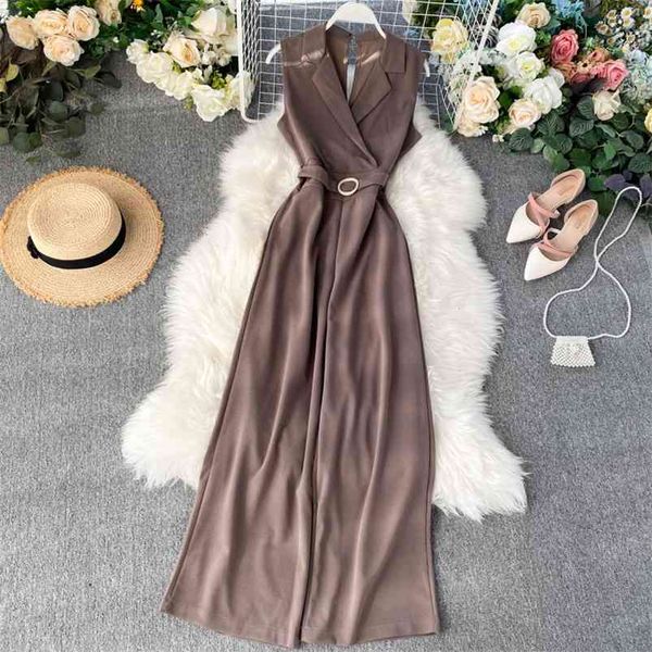 

summer hollow out straight chiffon street wear suit collar open back bohemian jumpsuits women long pant 210430, Black;white
