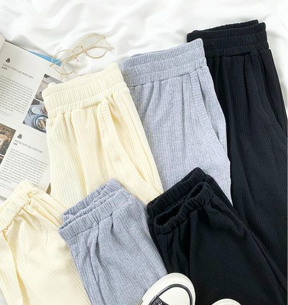 

women's pants & capris elastic waist comfortable simple straight loose casual sporty women, Black;white