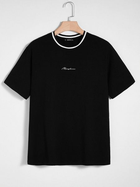 

men letter print striped tape neck tee u5k0#, White;black