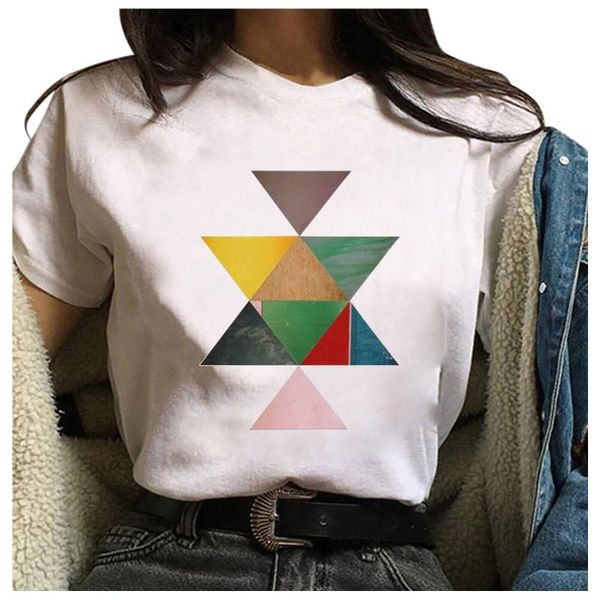 

geometric print t-shirts women summer 2021 graphic tees casual tshirts for woman loose o-neck short sleeve harajuku #t2p women's t-shi, White