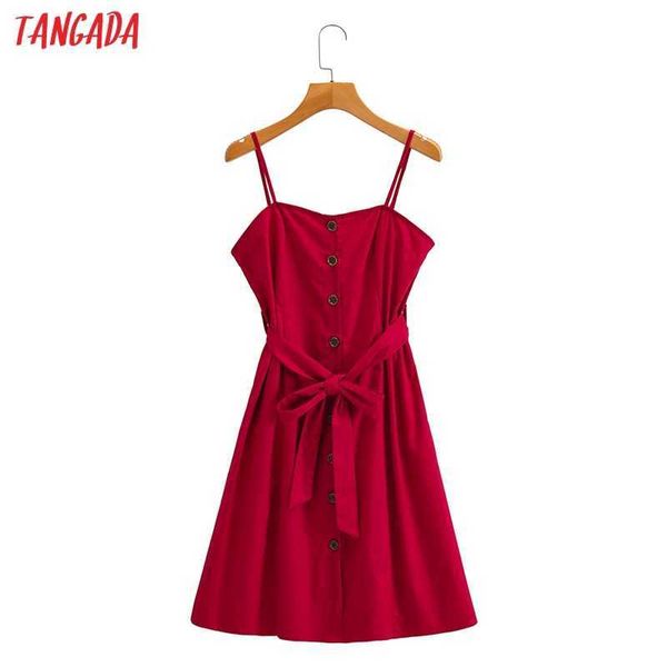 

tangada women solid red sundress with slash strap adjust sleeveless summer fashion lady dresses vestido sy230 210609, Black;gray