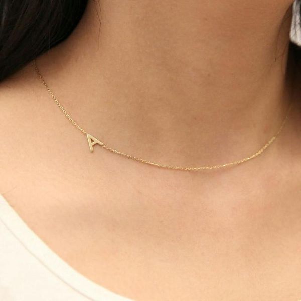 

pendant necklaces sideways initial necklace a-z letter name gold silver color 26 alphabet dainty love gift