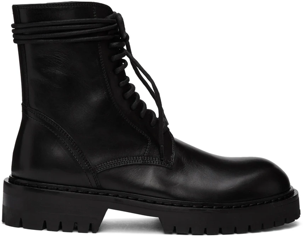 

boots women shoes black calfskin ankle-high buffed round toe lace-up side zip