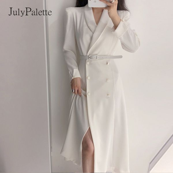 

JulyPalette Elegant Double breasted Women Black Dress Ladies Office Blazer Dresses Autumn Long Sleeve Female Sashes Dress 2021