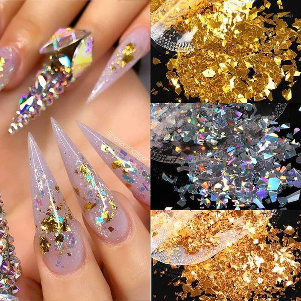 

gold silver foils flakes nail glitter aluminum irregular sequins mirror powder paillette sticker art decorations1, Silver;gold
