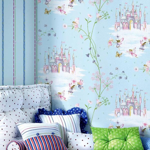

wallpapers princess pinkchildren's room wallpaper girl non-woven blue pink wall paper cartoon castle bedroom child