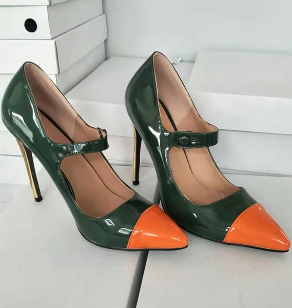 

handmade real pictures womens stiletto high heels dress shoes mary janes patchwork leather pointed-toe evening party prom fashion court pump, Black