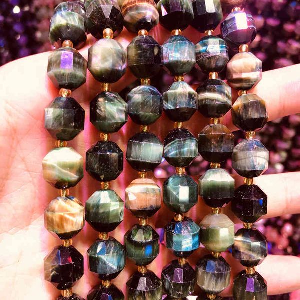 

whole natural multi tiger eye ,hand cutting 10mm faceted gem stone loose beads for jewelry,1string 15.5", Black