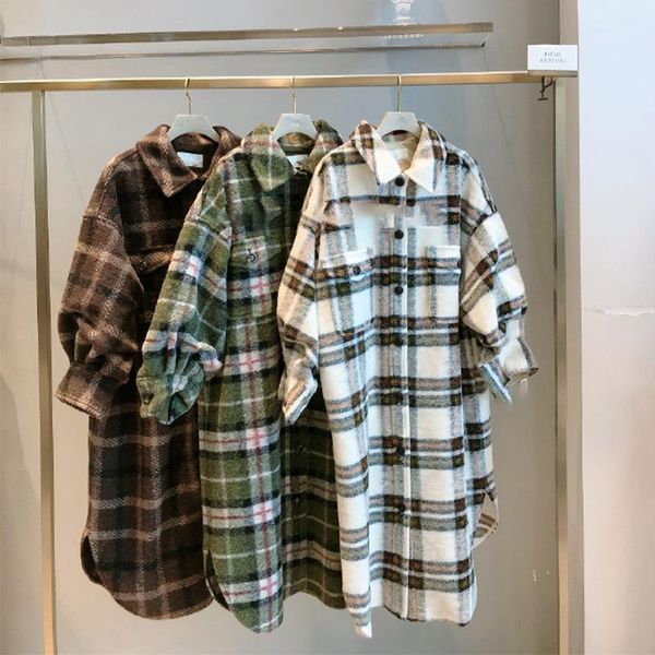 

women's wool & blends japan style fall winter long coat women 2021 all match soft elegant plaid jackets single breasted vintage outerwe, Black