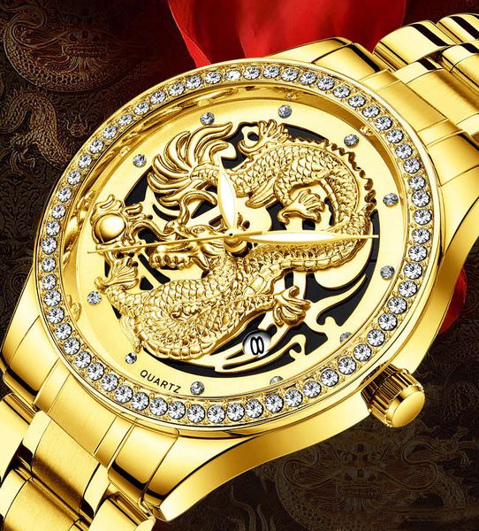 FNGEEN S567 Wasserdichte Herrenuhr mit großer Platte, Drachen-Quarz-Stahlband, modische leuchtende Armbanduhr