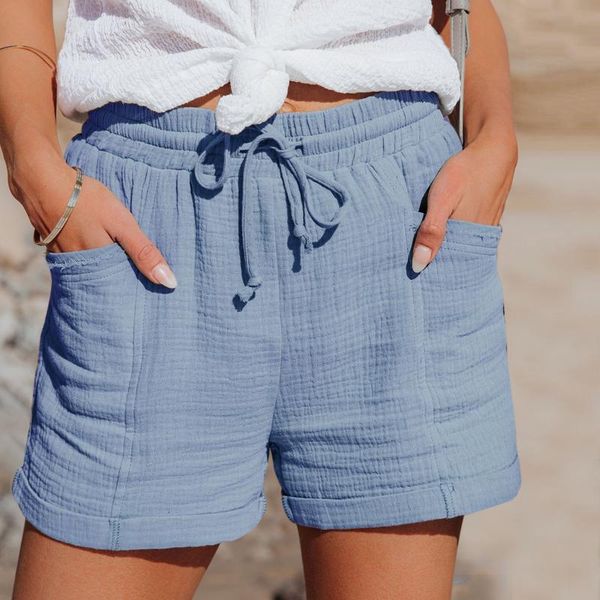 

women's shorts bandage high-waist solid color pants straight-leg sports summer casual soft breathable fitting wild short, White;black