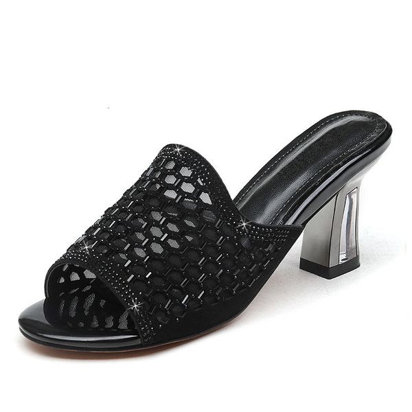 

slippers classics fashion summer black sides women pu leather strange style high heels shoes cutout party for woman i0169 qiab