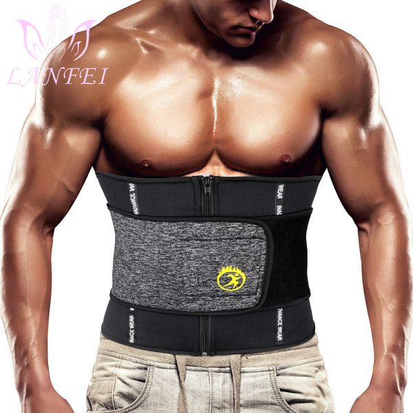 

lanfei neoprene body shaper waist trainer belt sauna slimming tummy control strap men sport fitness sweat corset fat burner, Black;brown