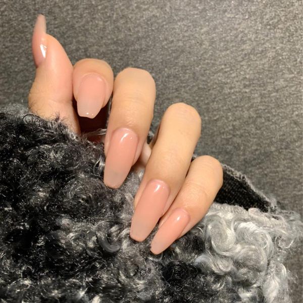 

false nails 24pcs/set french for women simple pink ins style fake with glue acrylic full tips press on nail, Red;gold