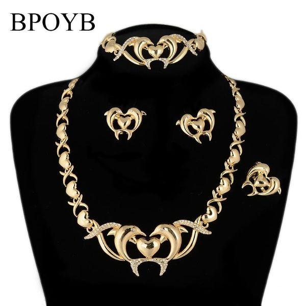 

earrings & necklace bpoyb dubai african 18 gold color jewelry women jewelri set xoxo heart dolphin lead and nickel free, Silver