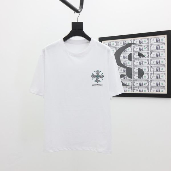 

summer tide brand ch horseshoe embroidery cross print cro men's and women's wear lovers cotton round neck shor, White;black