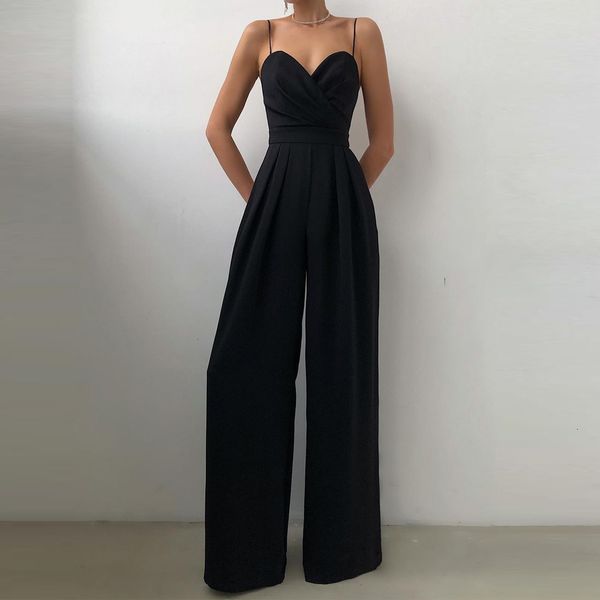 

women's jumpsuits & rompers fashion sleeveless high waist casual stright long pants bodysuits q911, Black;white