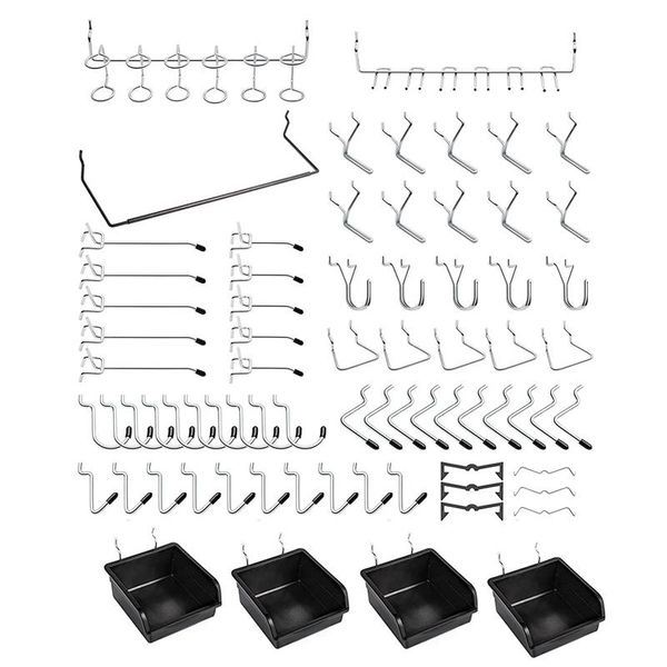 

hooks & rails 131 piece pegboard with bins,peg locks,for organizing various tools for kitchen craft room accessories