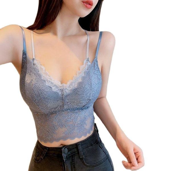 

women's tanks & camis lace vest feeling fake two suspender brassieres v-neck flower bar nightclub party underwear woman, White