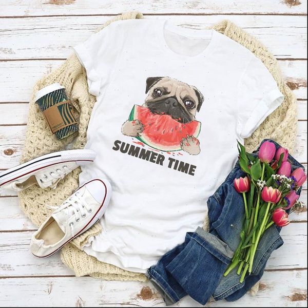 

womens t shirt women graphic dog funny watermelon fruit cartoon summer lady clothes clothing tee female, White