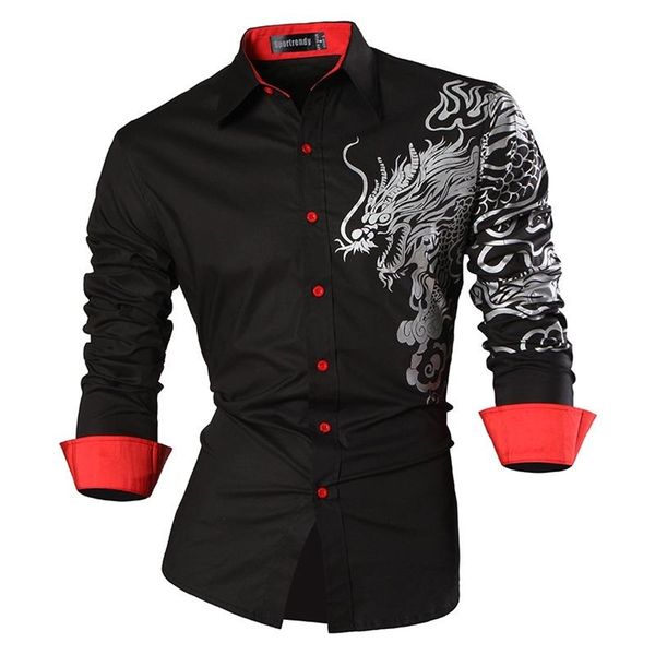 

sportrendy men's shirt dress casual long sleeve slim fit fashion dragon stylish jzs041 210715, White;black